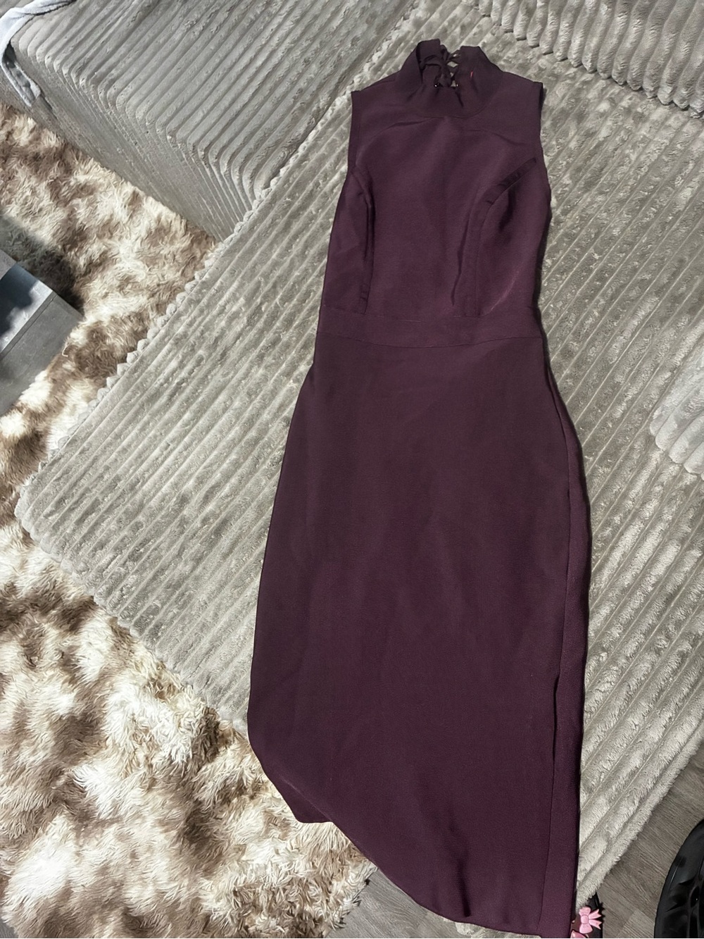 WOW couture One-Shoulder Lace-Up Midi Dress in Plum